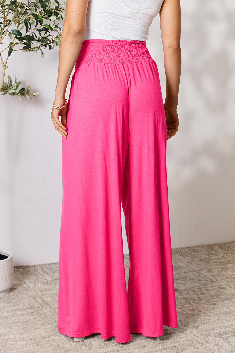 Basic Bae Full Size Smocked Wide Waistband Wide Leg Pants - Heritage Couture  