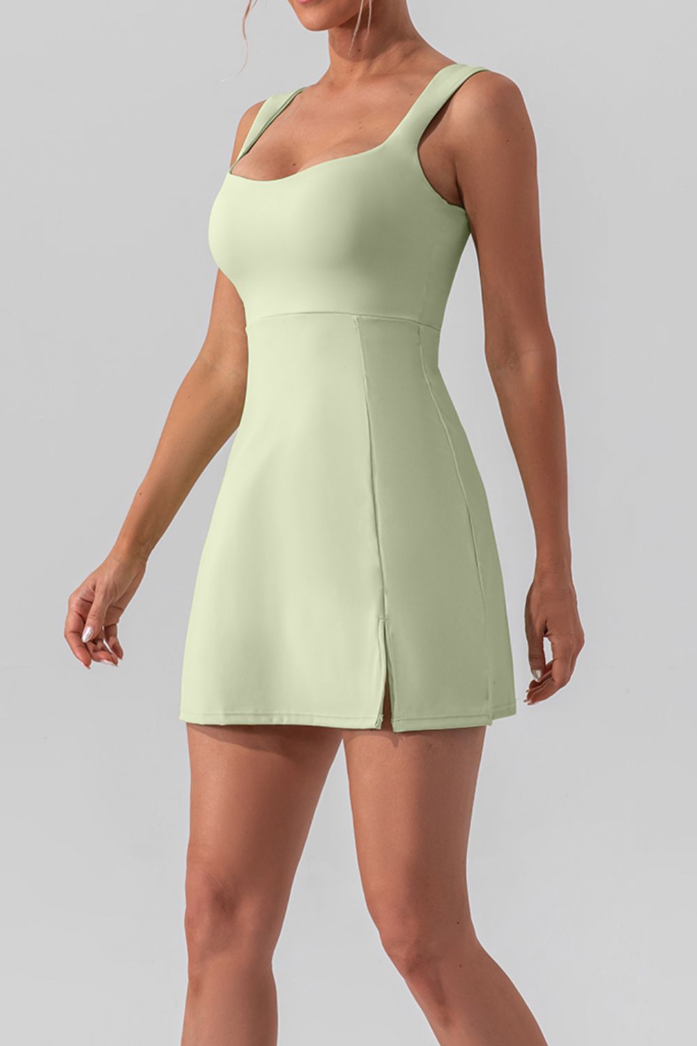 Square Neck Sleeveless Slit Mini Active Dress - Heritage Couture  