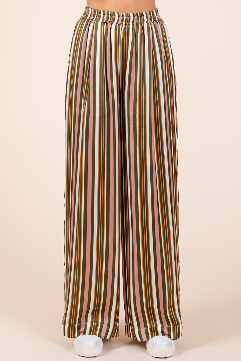 Mittoshop Striped Satin Elastic Waist Wide Leg Pants - Heritage Couture  