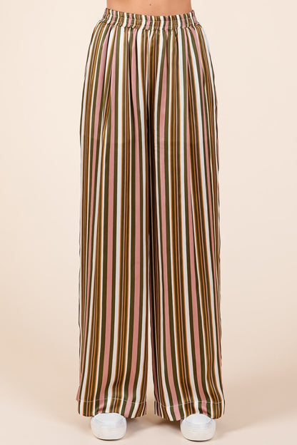 Mittoshop Striped Satin Elastic Waist Wide Leg Pants - Heritage Couture  