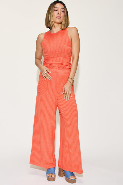 Basic Bae Full Size Ribbed Tank and Wide Leg Pants Set - Heritage Couture  