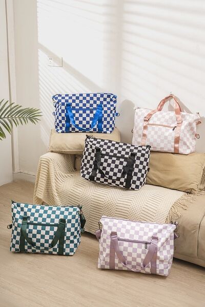 Zenana Checkered Multi-Pocket Travel Bag - Heritage Couture  
