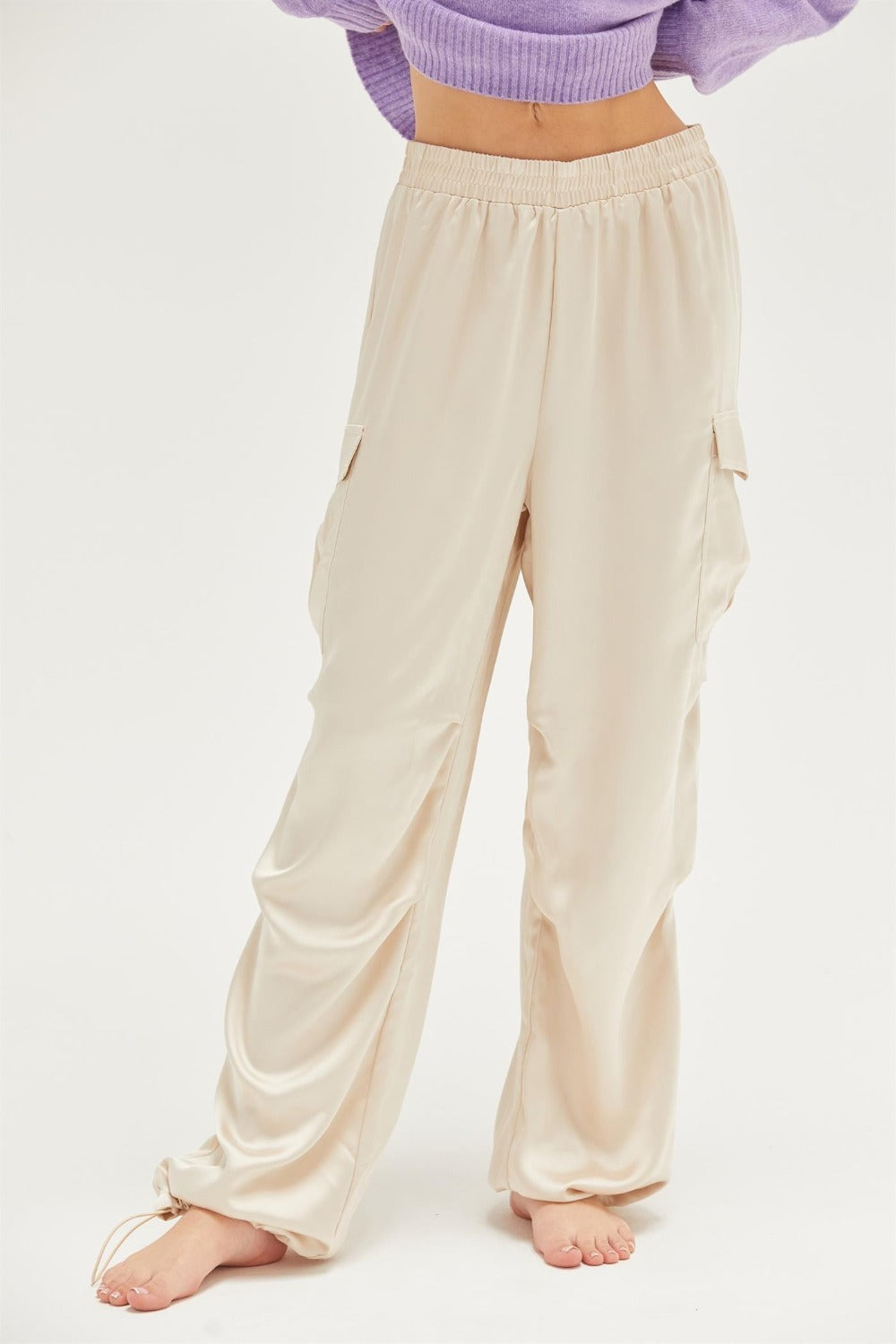 HYFVE Approach Satin Drawstring Hem Cargo Pants - Heritage Couture  