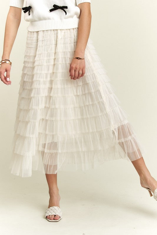 ADORA Elastic Waist Layered Mesh Midi Skirt - Heritage Couture  