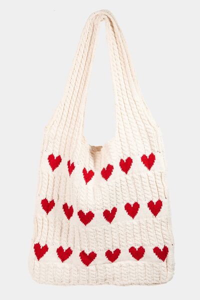 Fame Contrast Heart Crochet Tote Bag - Heritage Couture  