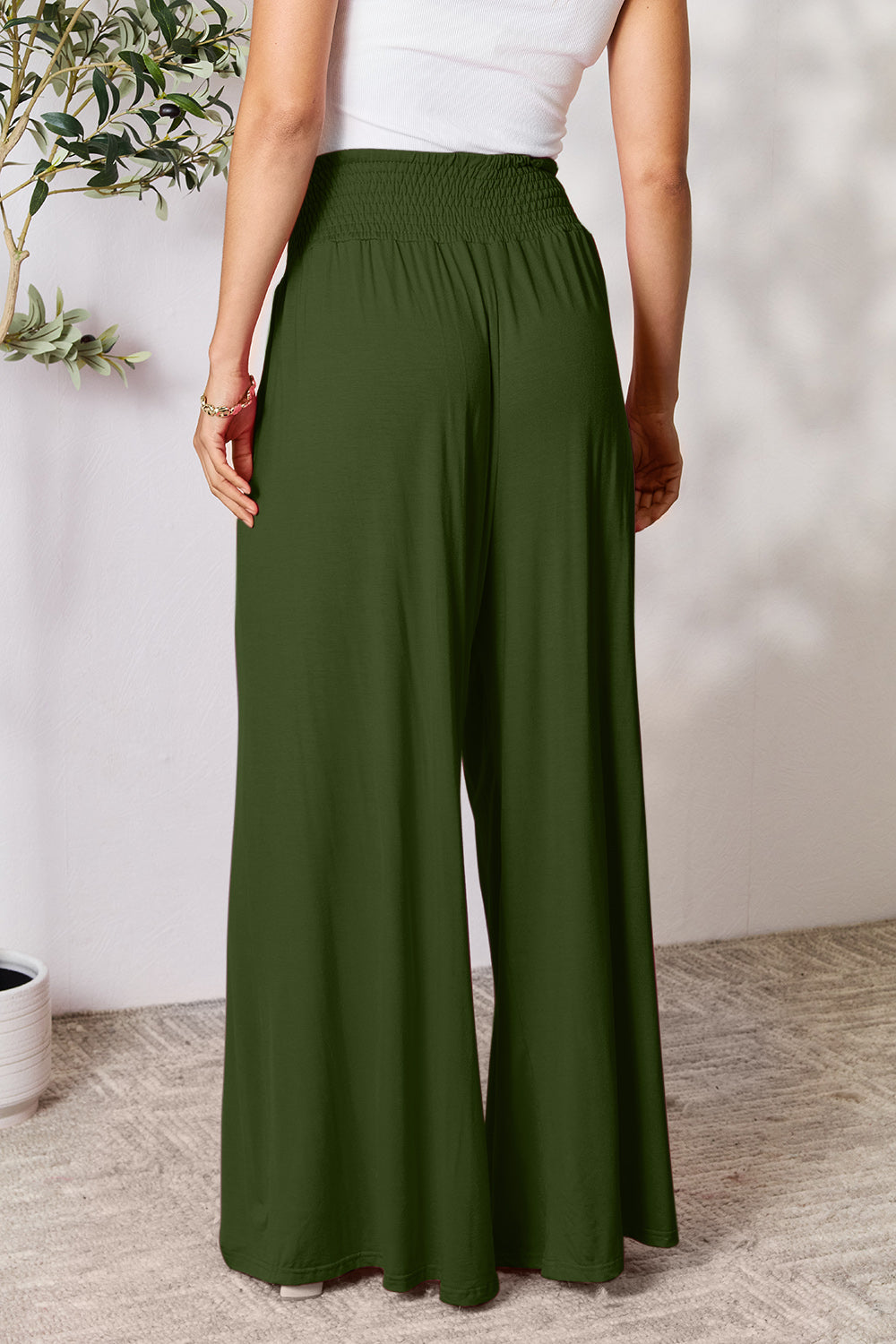 Basic Bae Full Size Smocked Wide Waistband Wide Leg Pants - Heritage Couture  