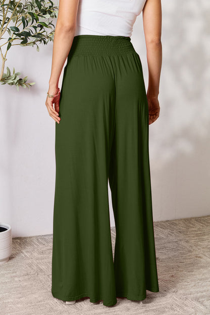 Basic Bae Full Size Smocked Wide Waistband Wide Leg Pants - Heritage Couture  