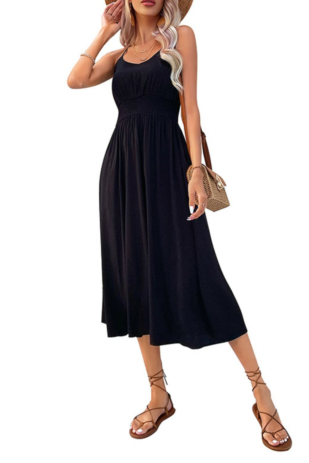 Perfee Spaghetti Strap Scoop Neck Midi Dress - Heritage Couture  