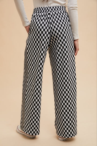 Annie Wear Drawstring Checkered Wide Leg Pants - Heritage Couture  