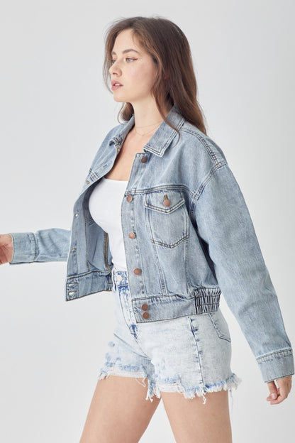 RISEN Full Size Button Down Cropped Denim Jacket - Heritage Couture  