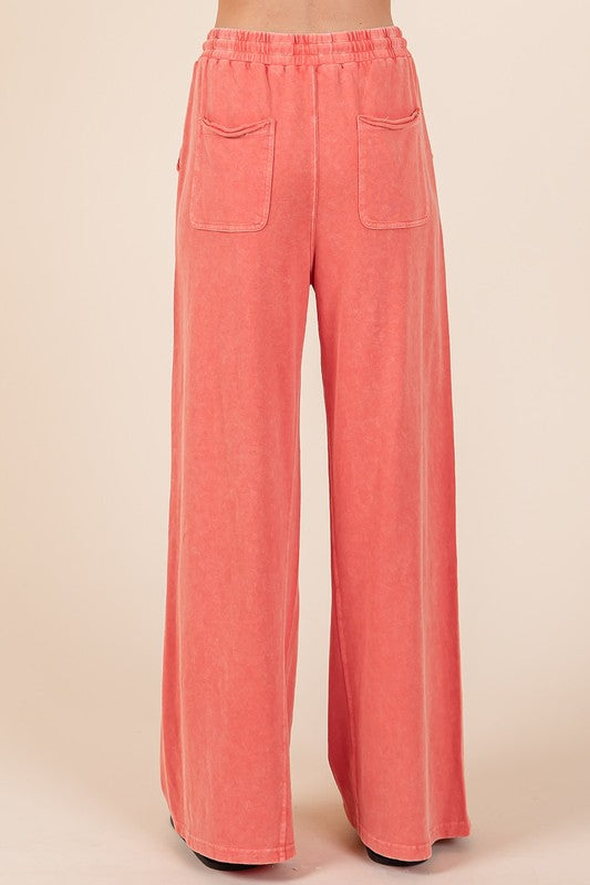 Mittoshop Mineral Wash French Terry Drawstring Wide Leg Pants - Heritage Couture  