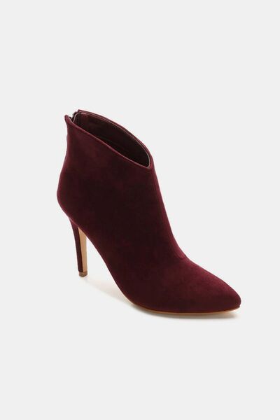 Beast Fashion Suede Stiletto Ankle Booties with Back Zippers - Heritage Couture  