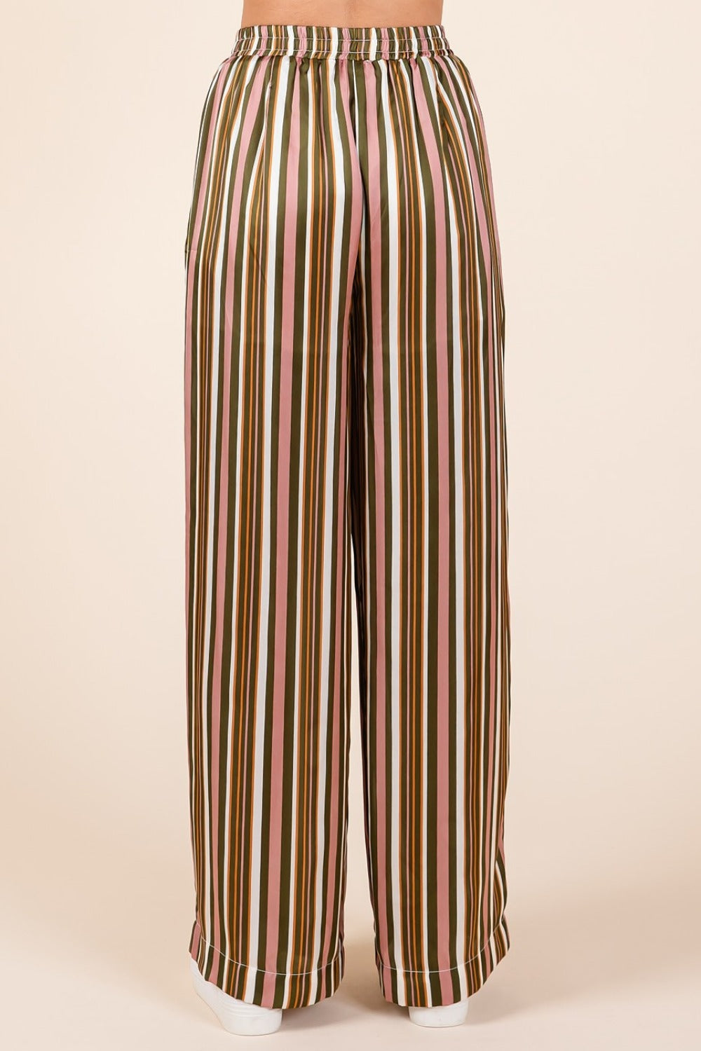 Mittoshop Striped Satin Elastic Waist Wide Leg Pants - Heritage Couture  