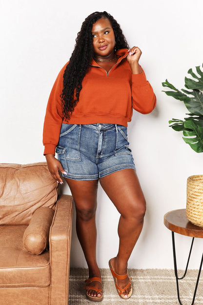 Double Take Half-Zip Long Sleeve Hoodie - Heritage Couture  