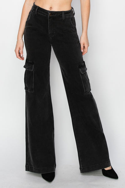 Risen Full Size High Rise Wide Leg Cargo Jeans - Heritage Couture  