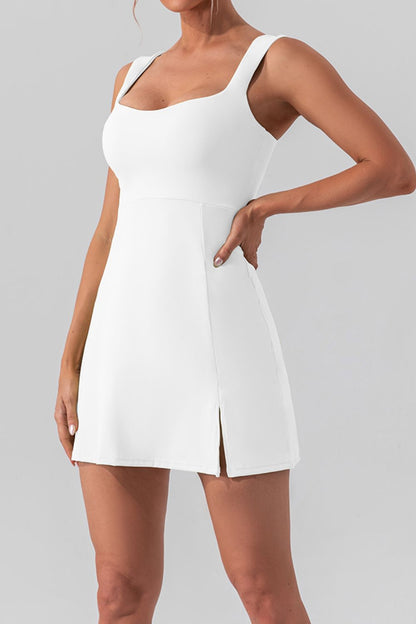Square Neck Sleeveless Slit Mini Active Dress - Heritage Couture  