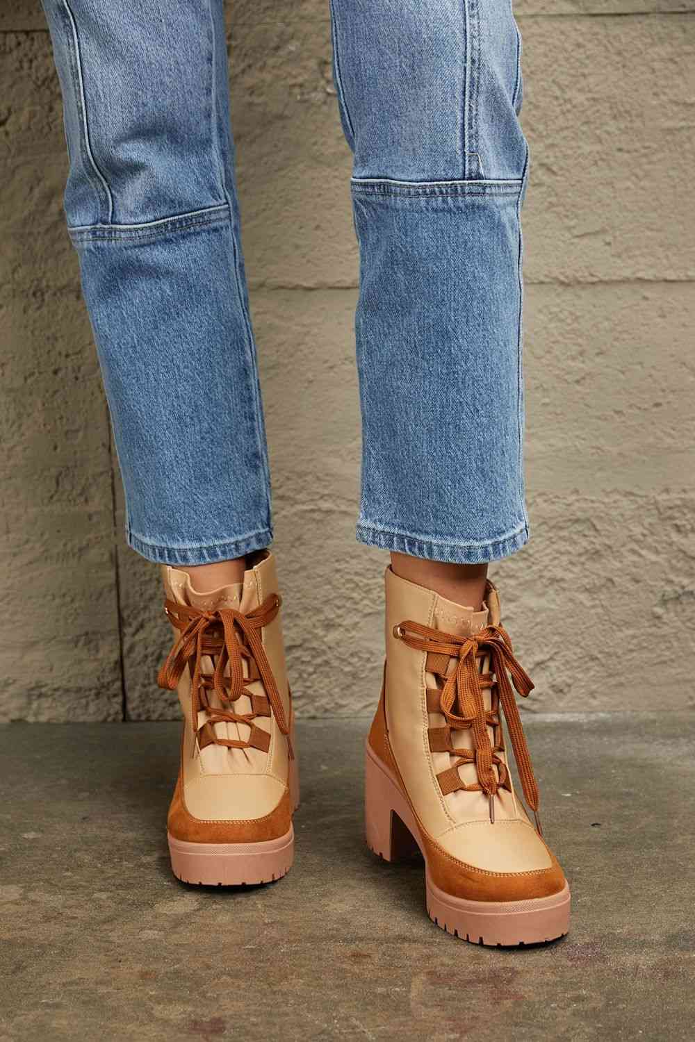 East Lion Corp Lace Up Lug Booties - Heritage Couture  