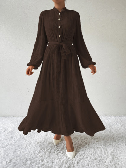 Honey Tie Waist Long Sleeve Dress - Heritage Couture  
