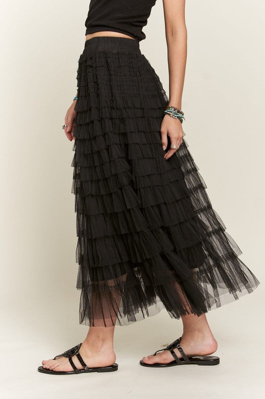 ADORA Elastic Waist Layered Mesh Midi Skirt - Heritage Couture  