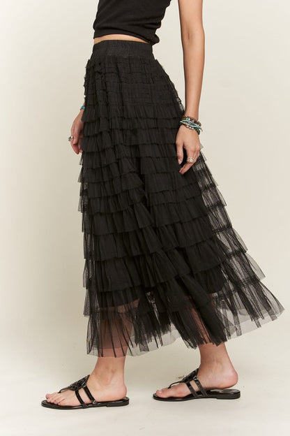 ADORA Elastic Waist Layered Mesh Midi Skirt - Heritage Couture  