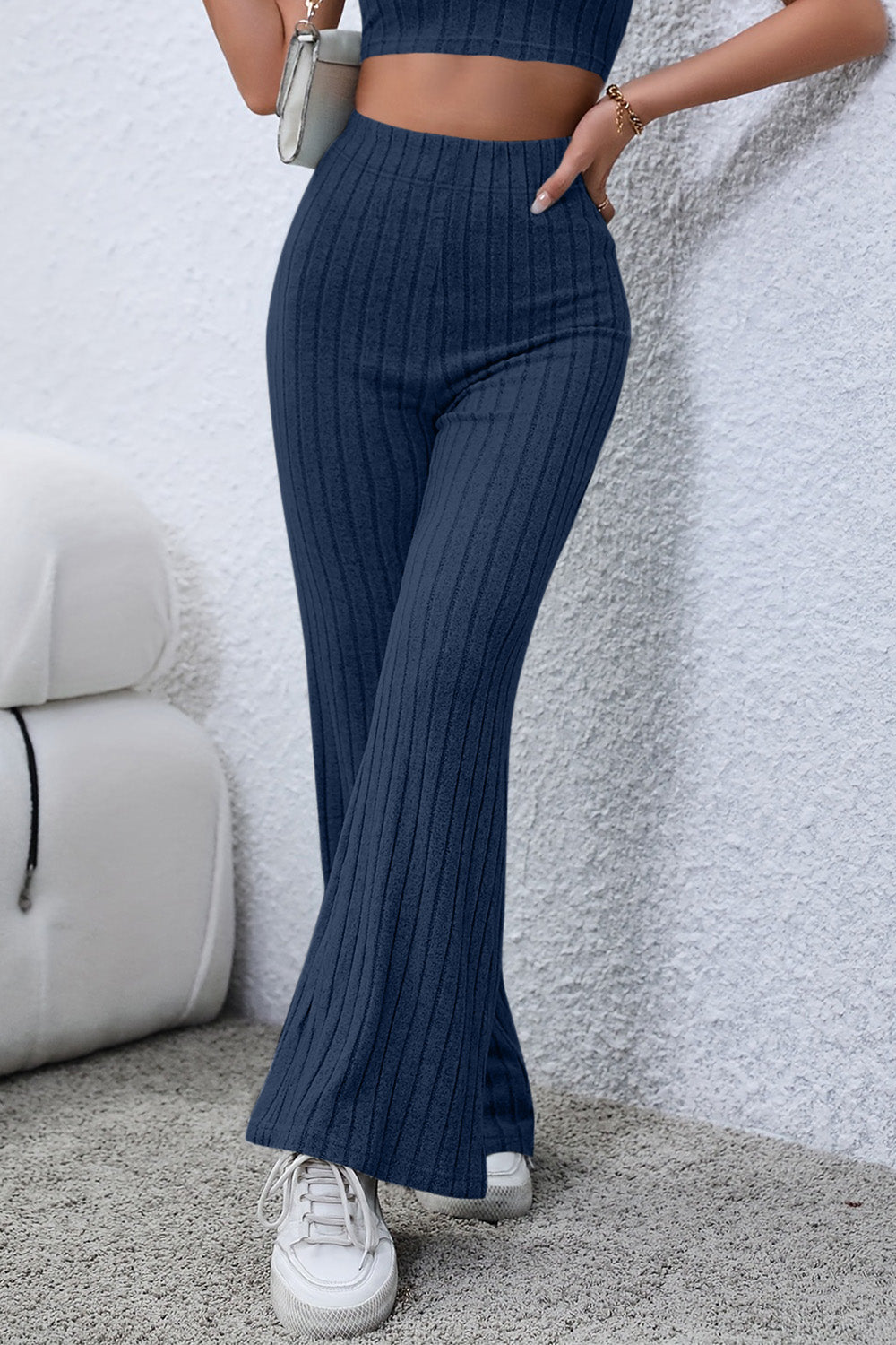 Basic Bae Full Size Ribbed High Waist Flare Pants - Heritage Couture  