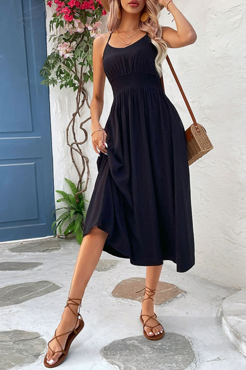 Perfee Spaghetti Strap Scoop Neck Midi Dress - Heritage Couture  