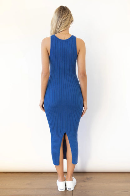 Slit Ribbed Round Neck Sleeveless Dress - Heritage Couture  