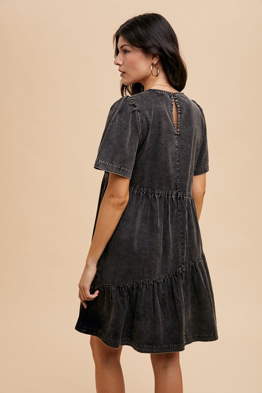 Annie Wear Mineral Washed Round Neck Short Sleeve Denim Dress - Heritage Couture  