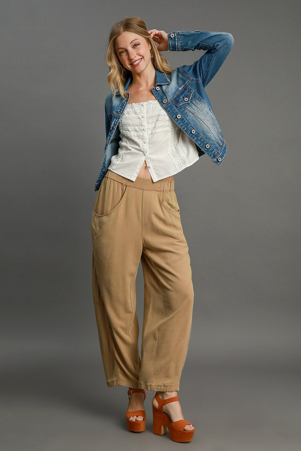 Umgee Elastic Waist Baggy Fit Pants with Pockets - Heritage Couture  