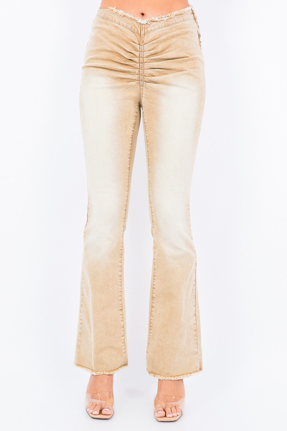 American Bazi V-Cut Ruched Flare Pants - Heritage Couture  
