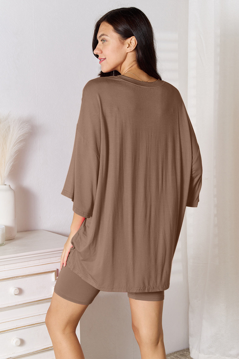 Basic Bae Full Size Soft Rayon Three-Quarter Sleeve Top and Shorts Set - Heritage Couture  