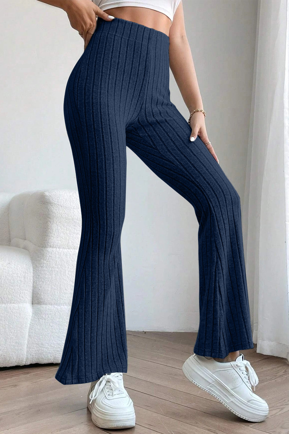 Basic Bae Full Size Ribbed High Waist Flare Pants - Heritage Couture  
