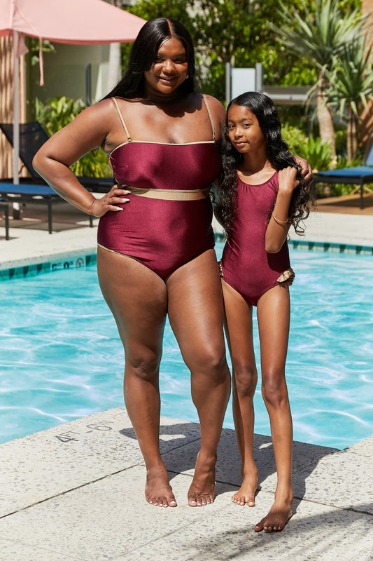 Marina West Swim Wave Break Contrast Trim One-Piece in Wine - Heritage Couture  
