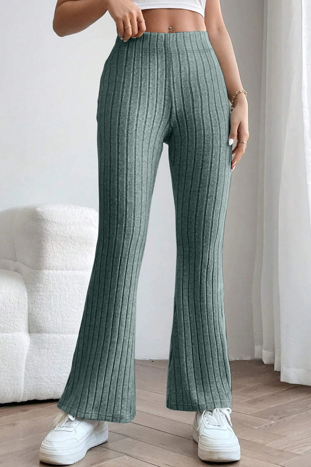 Basic Bae Full Size Ribbed High Waist Flare Pants - Heritage Couture  