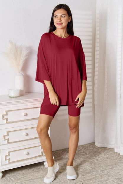 Basic Bae Full Size Soft Rayon Three-Quarter Sleeve Top and Shorts Set - Heritage Couture  