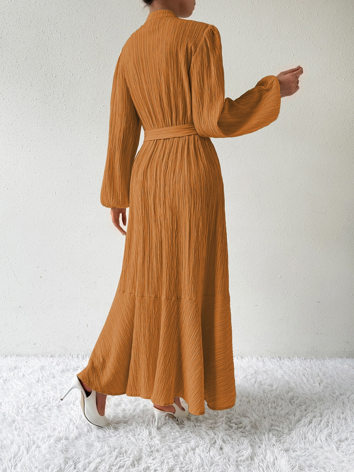 Honey Tie Waist Long Sleeve Dress - Heritage Couture  
