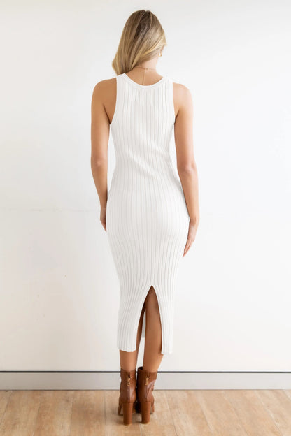 Slit Ribbed Round Neck Sleeveless Dress - Heritage Couture  