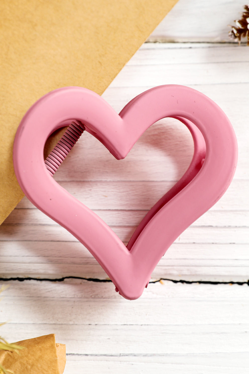 Light Pink Simple Frosted Heart Shaped Hair Claw Clip - Heritage Couture  