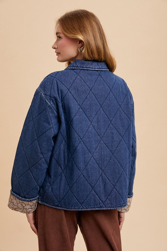 Annie Wear Quilted Printed Lining Snap Down Denim Jacket - Heritage Couture  