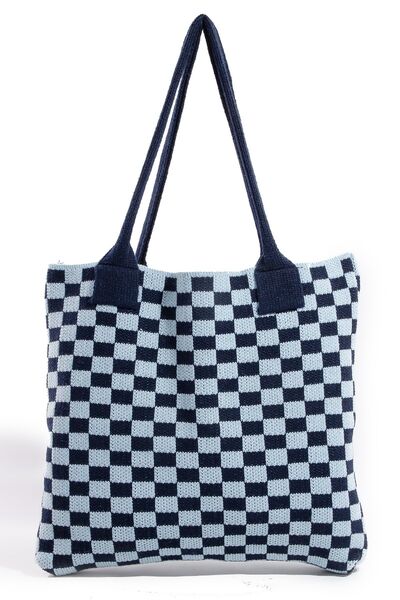 Fame Checkered Pattern Tote Bag - Heritage Couture  
