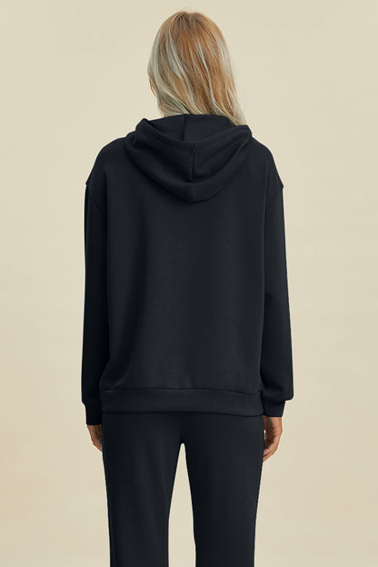 Basic Bae Full Size Air Scuba Drawstring Long Sleeve Hoodie with Kangaroo Pocket - Heritage Couture  