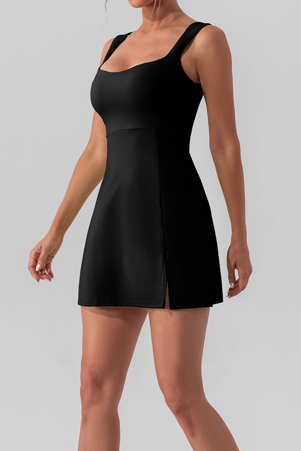 Square Neck Sleeveless Slit Mini Active Dress - Heritage Couture  