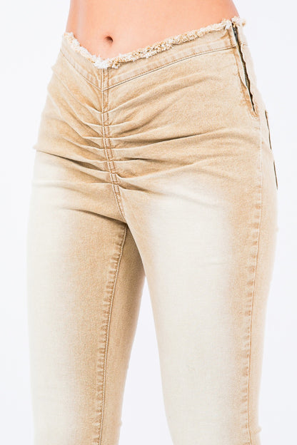 American Bazi V-Cut Ruched Flare Pants - Heritage Couture  