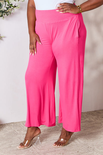 Basic Bae Full Size Smocked Wide Waistband Wide Leg Pants - Heritage Couture  