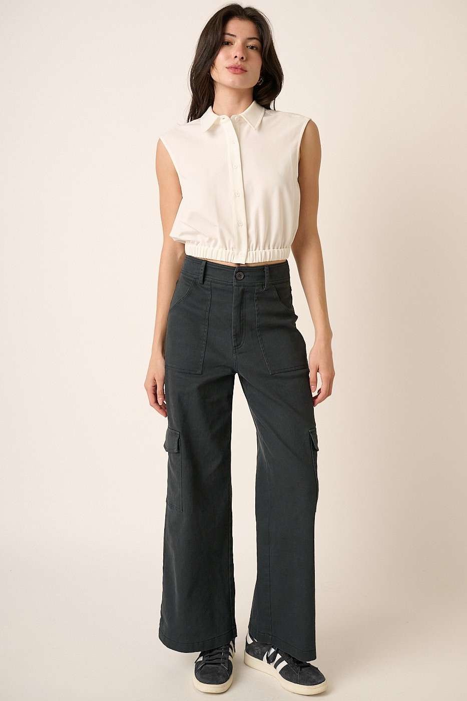 Mittoshop Wide Leg High Waist Pants with Cargo Pockets - Heritage Couture  