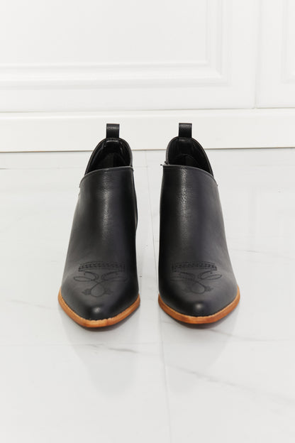 MMShoes Trust Yourself Embroidered Crossover Cowboy Bootie in Black - Heritage Couture  