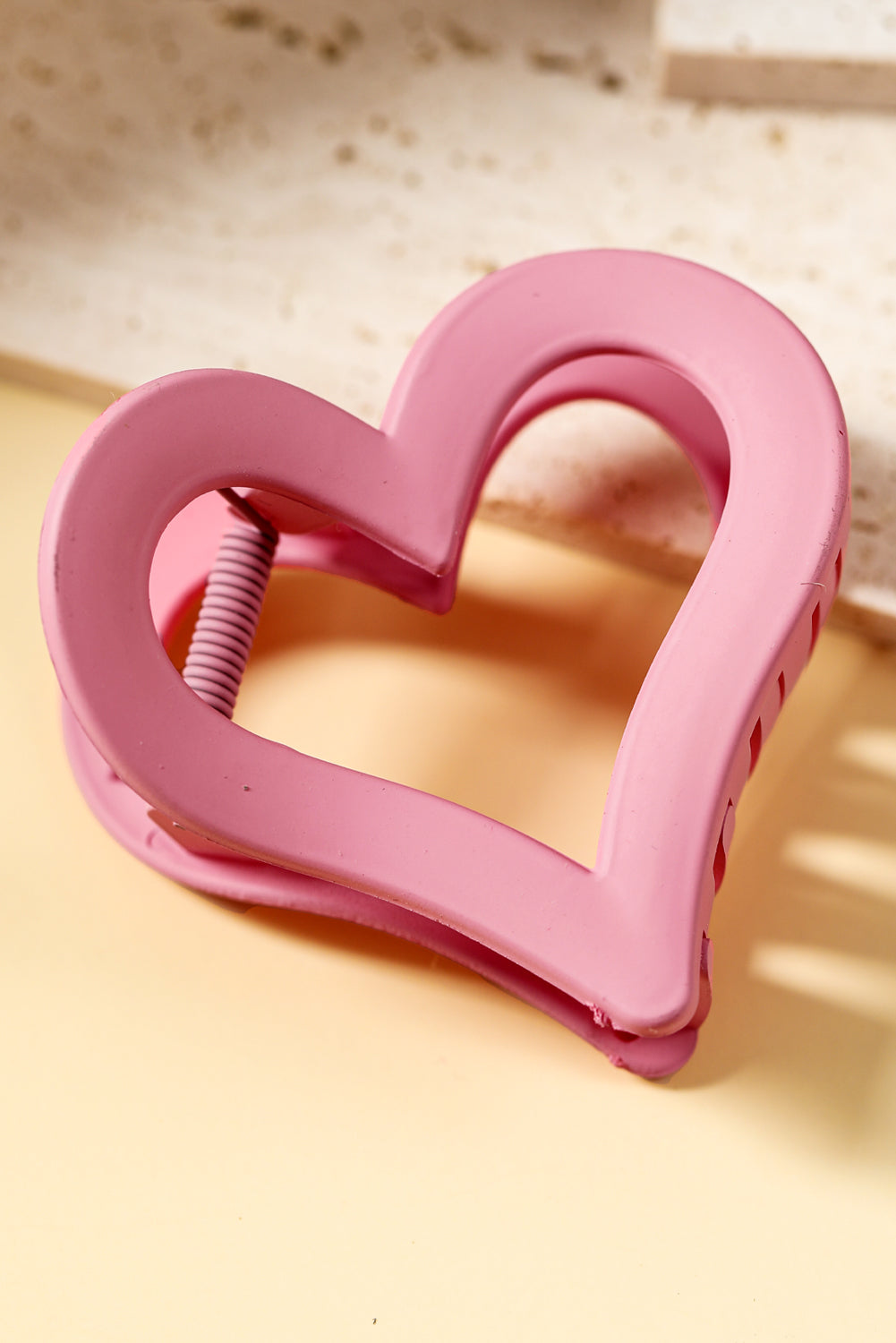 Light Pink Simple Frosted Heart Shaped Hair Claw Clip - Heritage Couture  