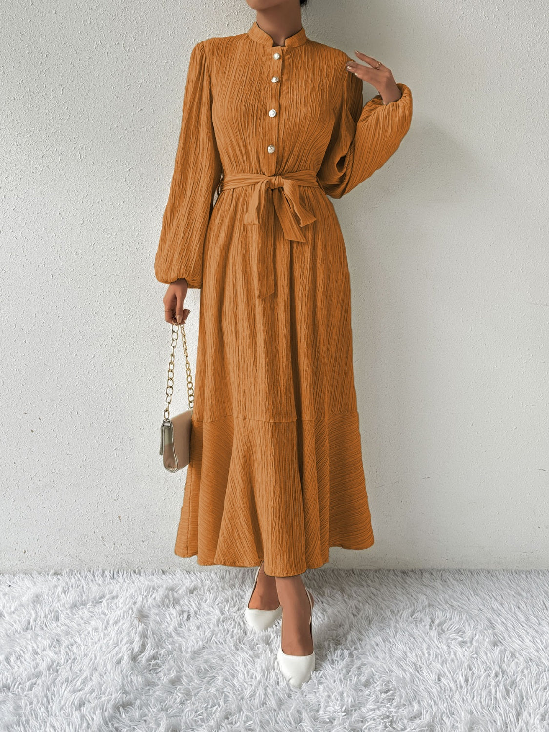 Honey Tie Waist Long Sleeve Dress - Heritage Couture  