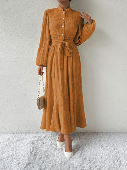 Honey Tie Waist Long Sleeve Dress - Heritage Couture  