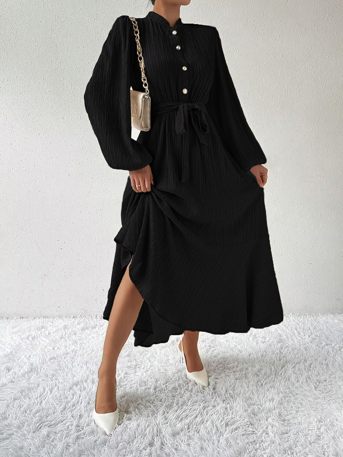 Honey Tie Waist Long Sleeve Dress - Heritage Couture  